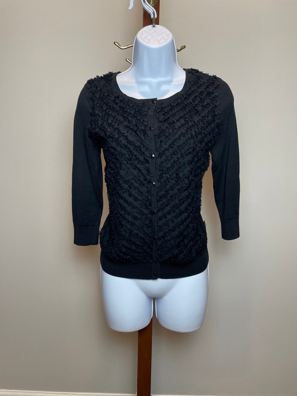 Talbots Cardigan Size PM Black Silk Blend Button Up Knit Sweater